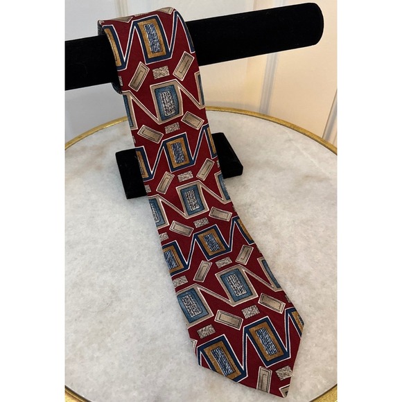 Givenchy Other - Monsieur Givenchy Silk Necktie Burgundy Red Blue Gold Geometric Abstract Vintage